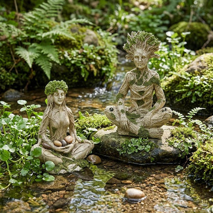 Mother Earth & Forest God Tree Root Meditating Statue, Resin Garden Decor Figurines (2 Styles)