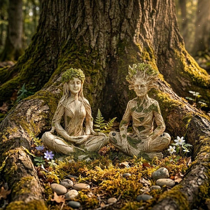 Mother Earth & Forest God Tree Root Meditating Statue, Resin Garden Decor Figurines (2 Styles)