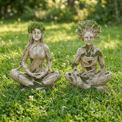 Mother Earth & Forest God Tree Root Meditating Statue, Resin Garden Decor Figurines (2 Styles)