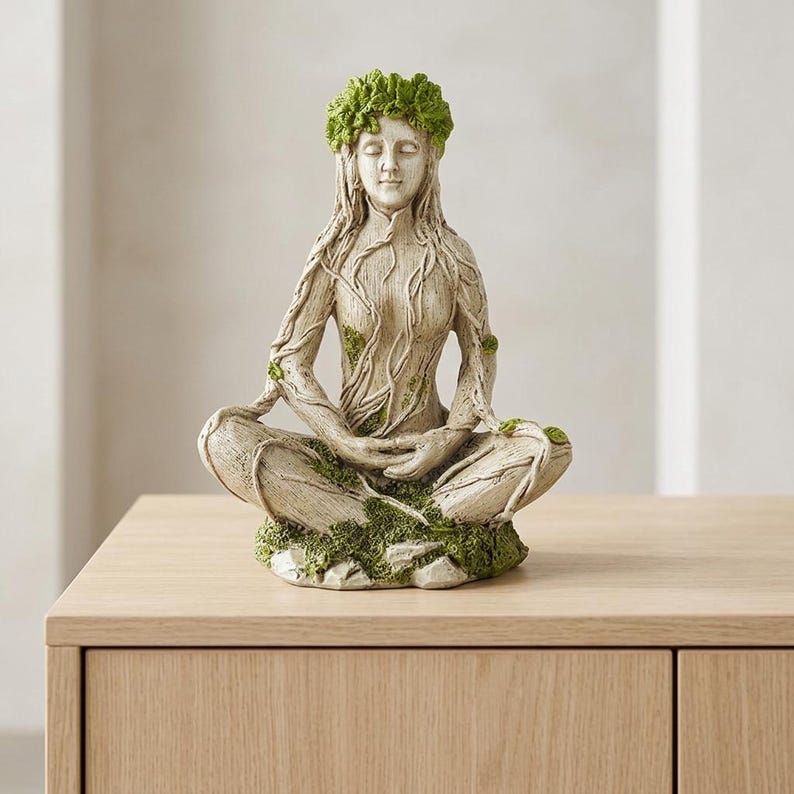 Mother Earth & Forest God Tree Root Meditating Statue, Resin Garden Decor Figurines (2 Styles)