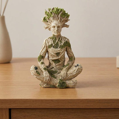 Mother Earth & Forest God Tree Root Meditating Statue, Resin Garden Decor Figurines (2 Styles)