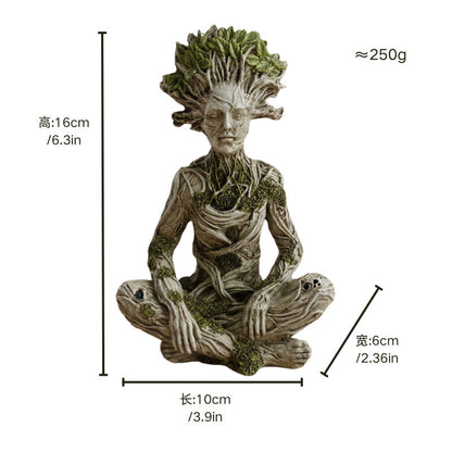 Mother Earth & Forest God Tree Root Meditating Statue, Resin Garden Decor Figurines (2 Styles)
