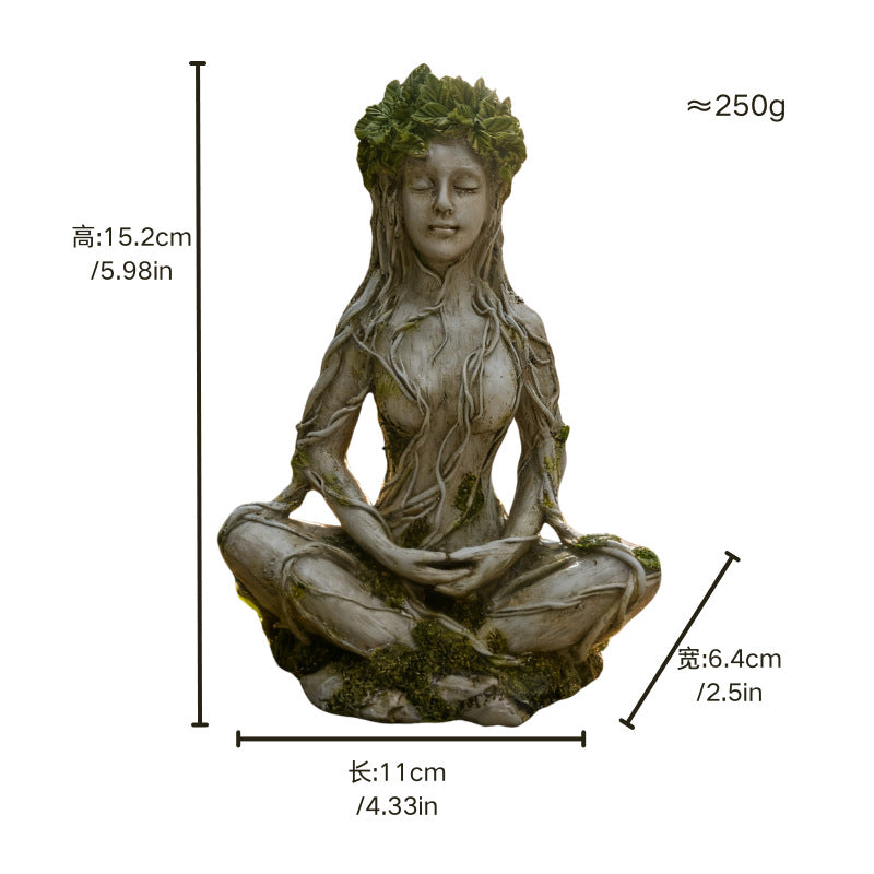 Mother Earth & Forest God Tree Root Meditating Statue, Resin Garden Decor Figurines (2 Styles)