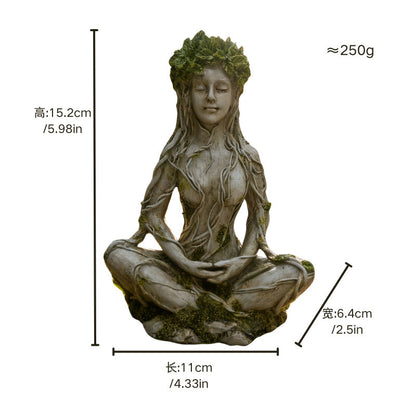 Mother Earth & Forest God Tree Root Meditating Statue, Resin Garden Decor Figurines (2 Styles)